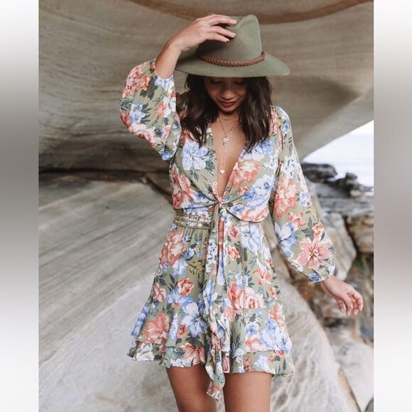 Kivari Darcie tie front mini size 10 floral - Picture 1 of 7